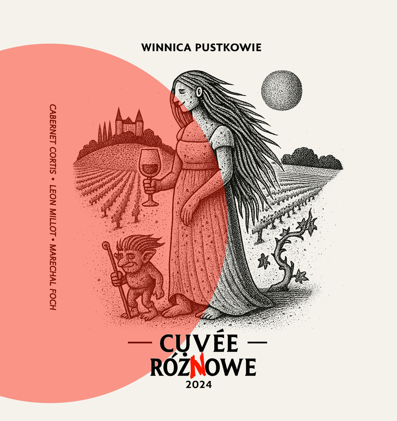 Etykieta Różowe Cuvée — Winnica Pustkowie